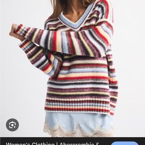 Abercrombie & Fitch Colorful Striped V-Neck Sweater